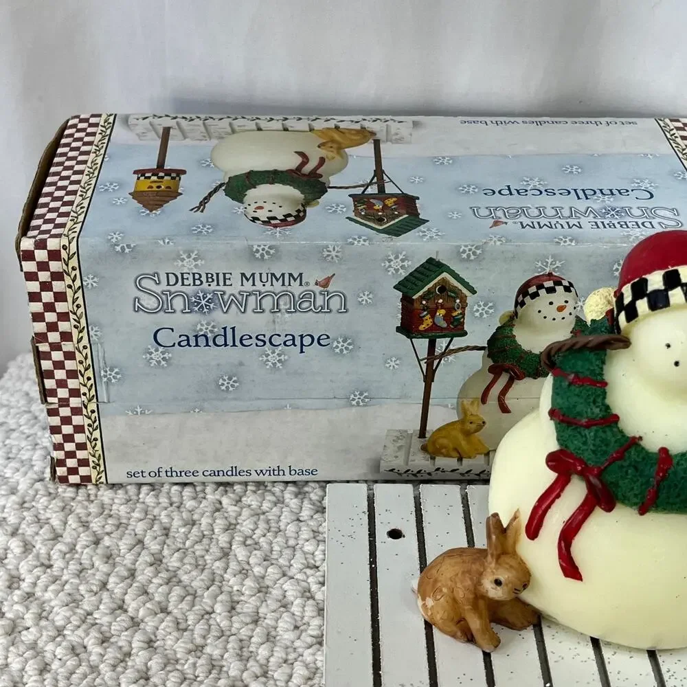Debbie Mumm Snowman Winter Xmas Candlescape 2 Candles + Base Unburned 1 Missing